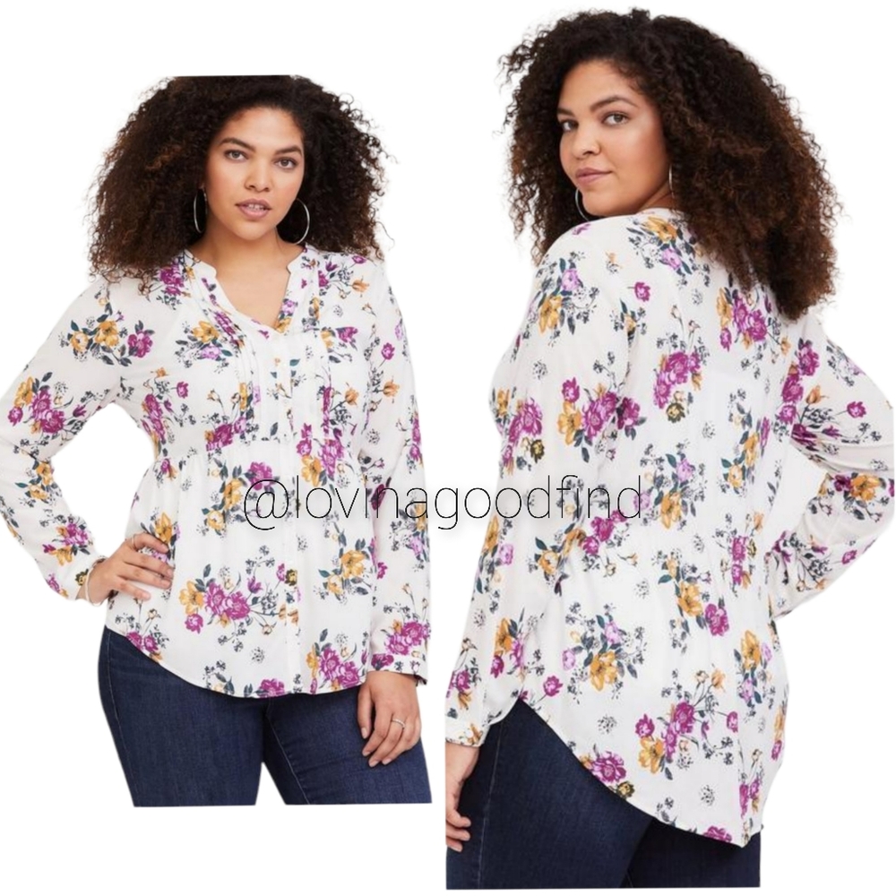 TORRID White Floral Challis Long Sleeve Button Down Blouse EUC sz 1